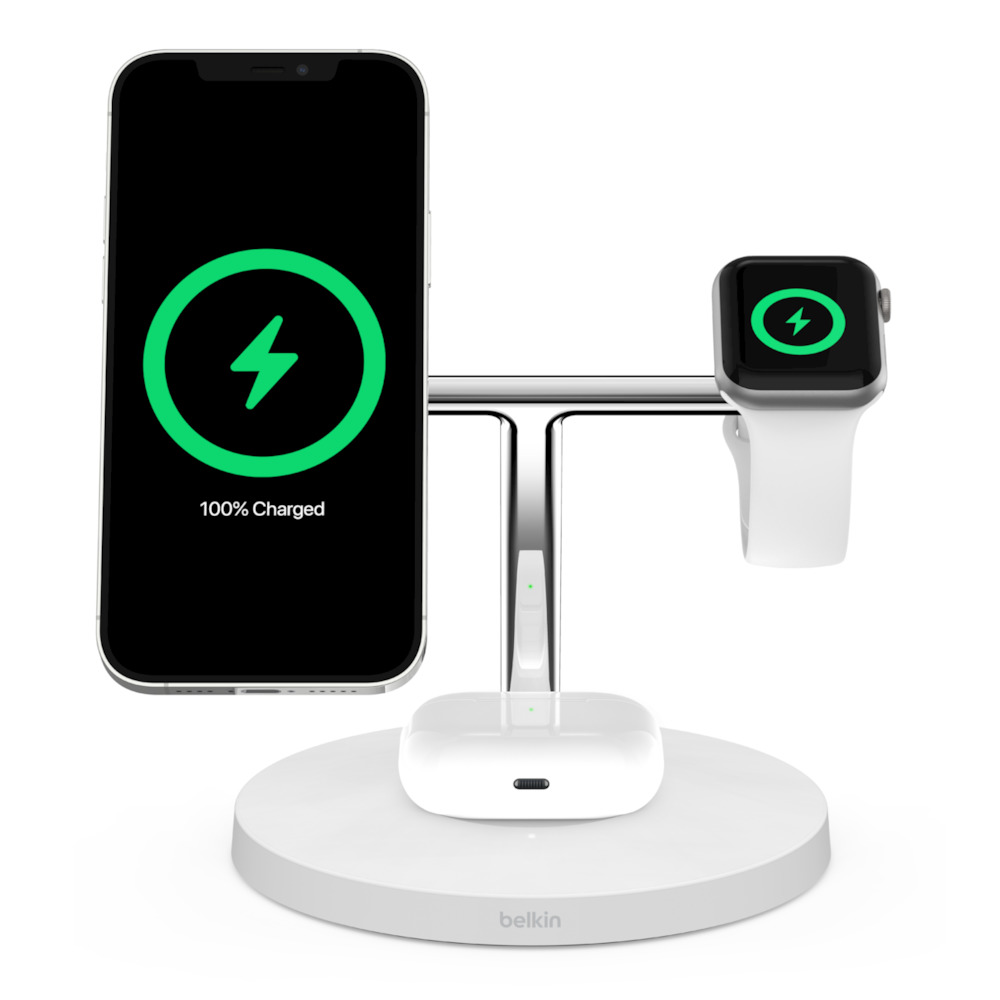 BELKIN 3-IN-1 WIRELESS CHARGER W/MAGSAFE 15W WH thumbnail 2