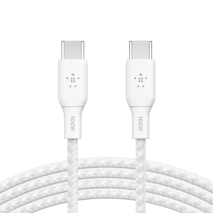 BRAIDED USBC-C 2.0 100W CABLE 2M WHITE