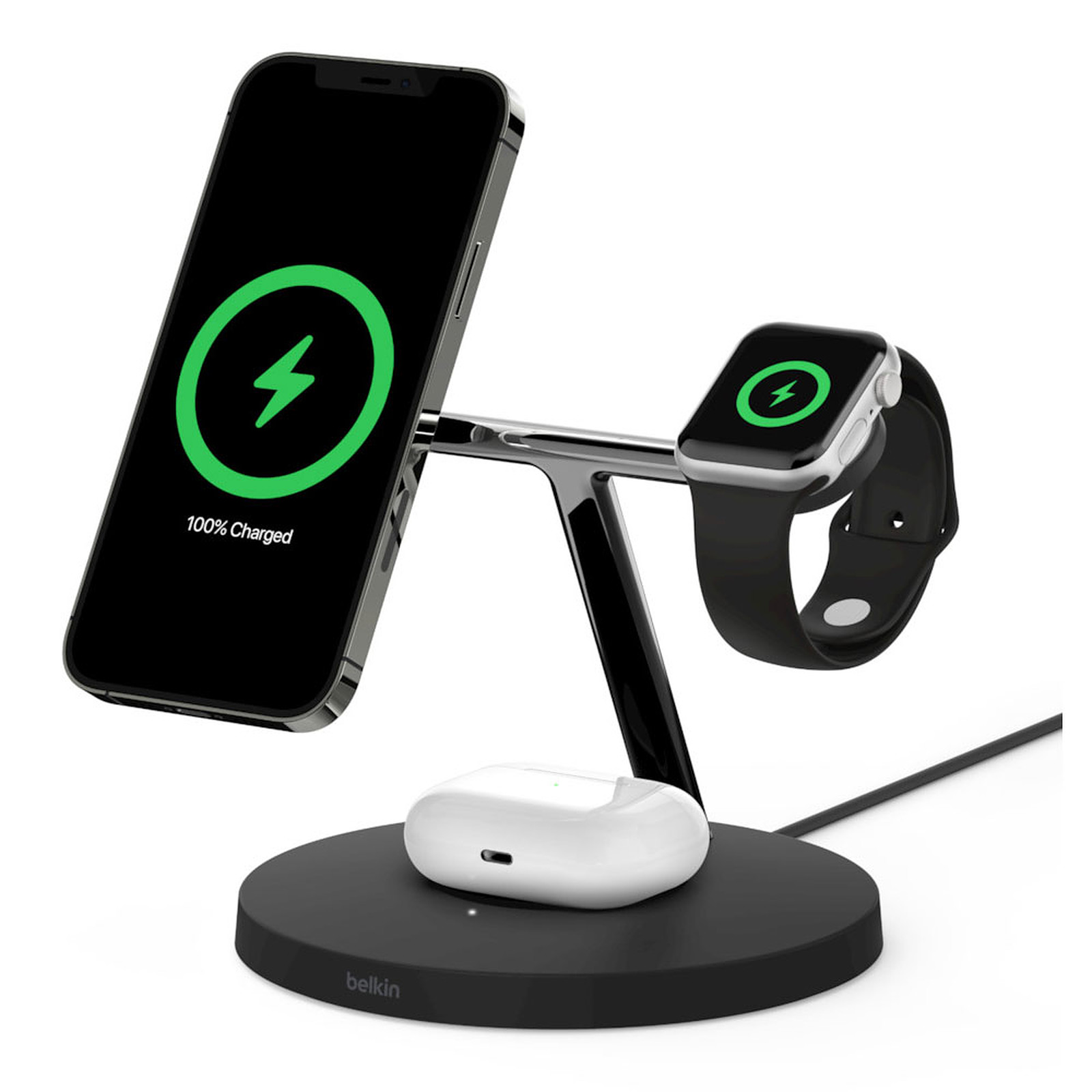 BELKIN 3-IN-1 WIRELESS CHARGER W/MAGSAFE 15W BLACK thumbnail 2