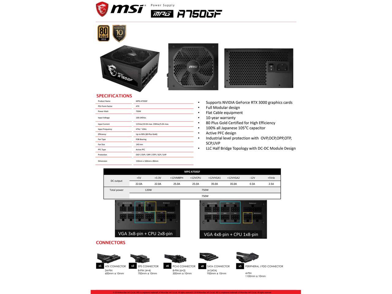 MSI MPG A750GF 750W GOLD FULL MODULAR thumbnail 6