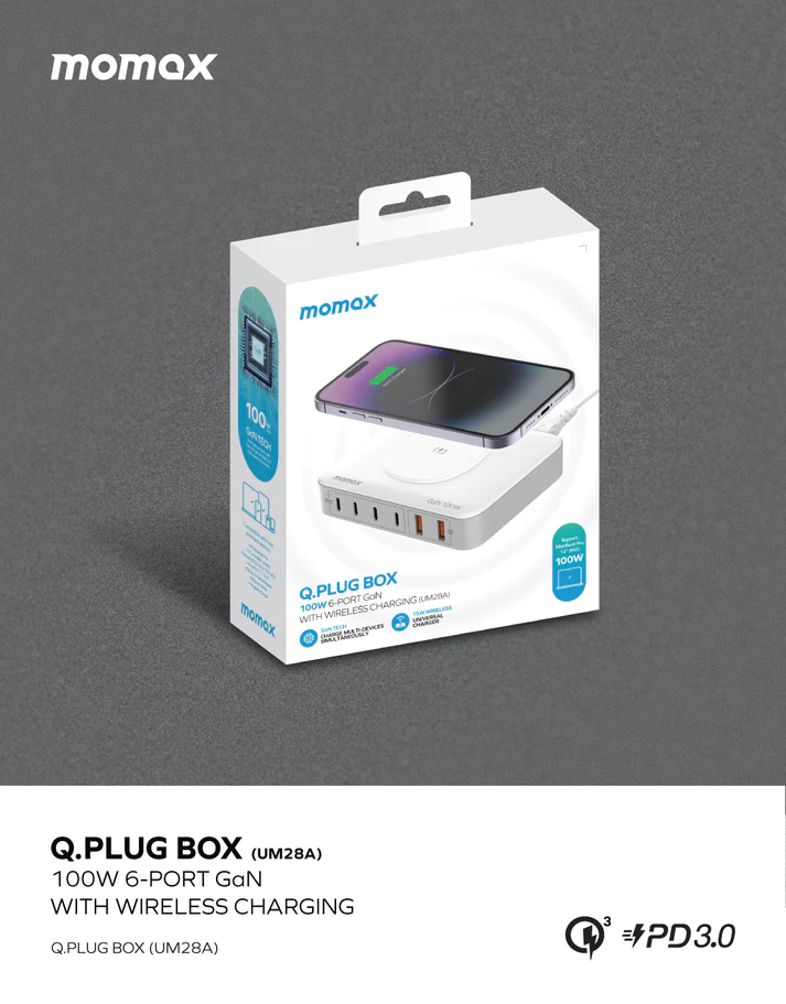 MOMAX ONEPLUG 100W 6-Port GaN with Wireless Charging thumbnail 2