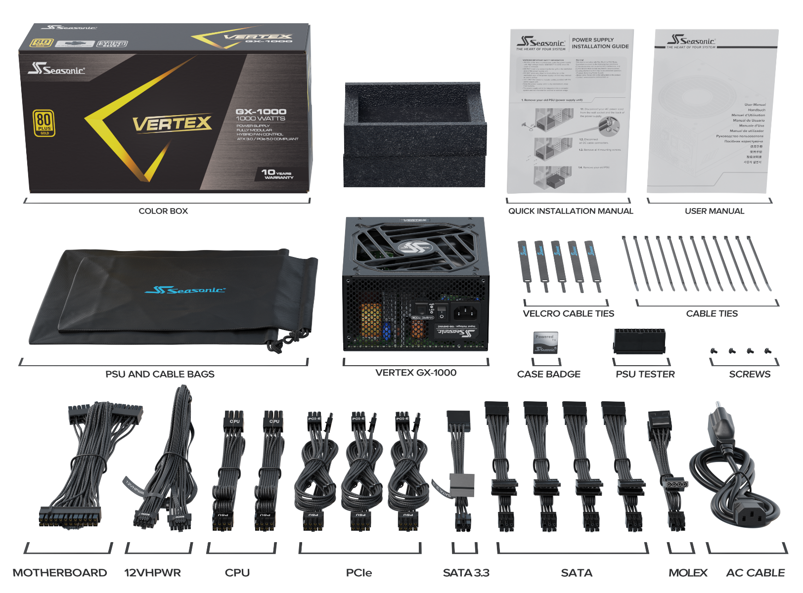 VERTEX 80 PLUS GOLD GX1000 1000W PSU WHITE