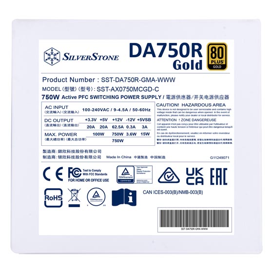 SILVERSTONE DA750R GOLD 80+ 750W ATX3.0 PCIE5.0 WHITE thumbnail 10