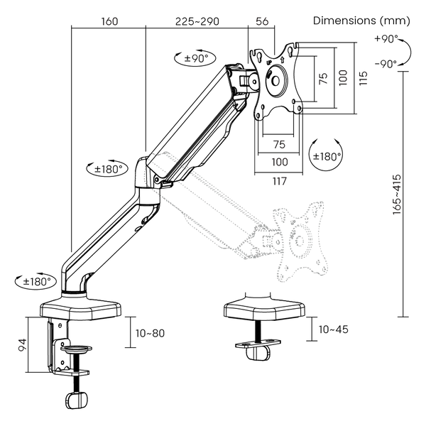 ELEMENTAL MONITOR ARMS BLACK (SINGLE)