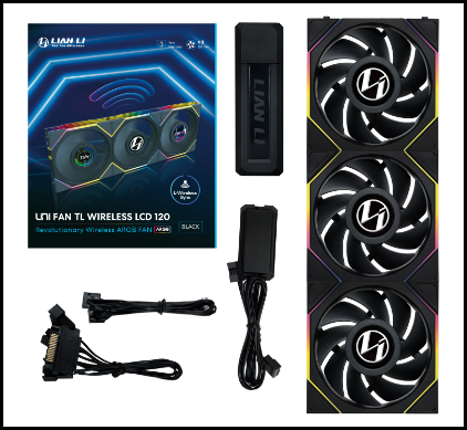 LIAN LI 120MM UNI FAN 12TL LCD WIRELESS BLACK (3PACK) thumbnail 2