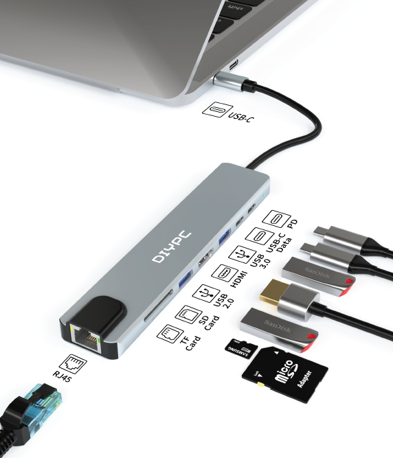 8 IN 1 ALUMINIUM TYPE-C HUB