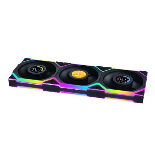 LIAN LI 120MM UNI FAN R12SL LCD REVERSE WIRELESS BK(3PACK) thumbnail 4