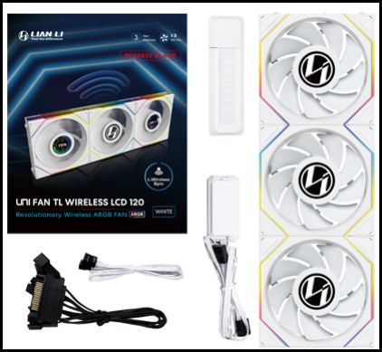LIAN LI 120MM UNI FAN R12TL LCD REVERSE WIRELESS WH(3PACK) thumbnail 2